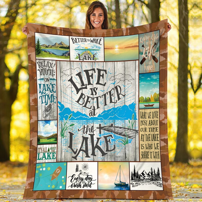 Life is better at the lake fleece blanket quilt summer vacation fleece blanket quilt Quilt Blanket