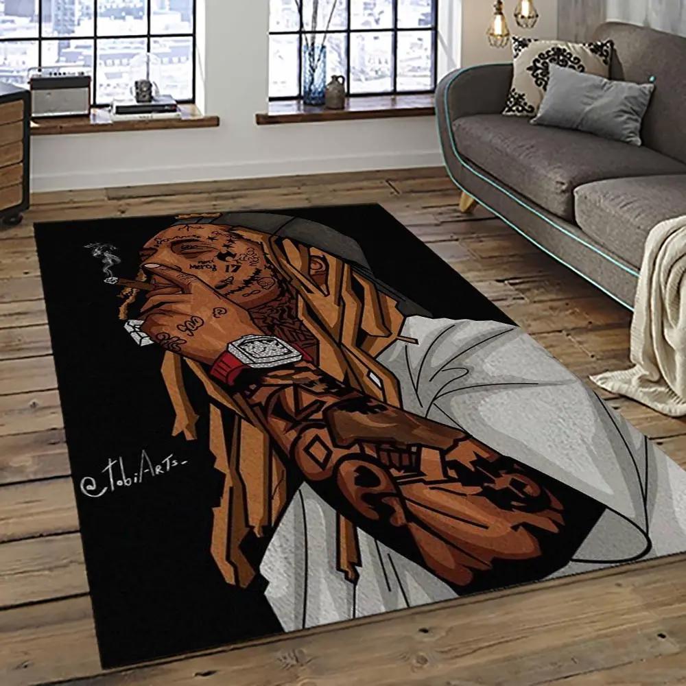 Lil wayne rapper hiphop music rap carpet area rug home decor gift for fans gift for friends lil17 Rectangle Rug