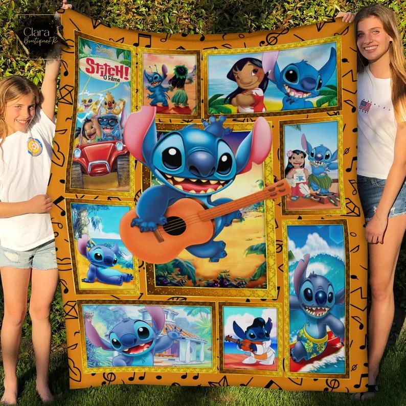 Lilo and stitch ohana is family fleece blanket, mink sherpa blanket, lilo and stitch quilt, ohana is family quilt Quilt Blanket