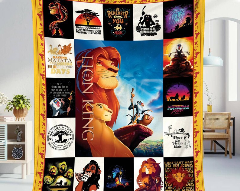 Lion king movie fleece blanket, lion king simba throw blanket for couch sofa, christmas gift, lion king gift, hakuna matata Quilt Blanket