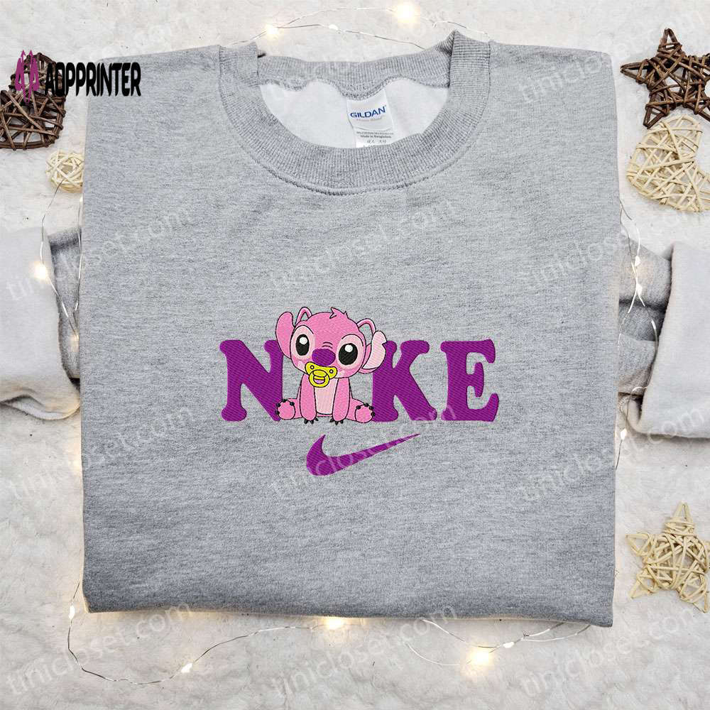 Little angel x nike cartoon embroidered hoodie & disney nike lilo and stitch shirt Embroidered Shirt