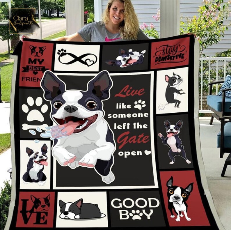Live like someone boston terrier fleece blanket, mink sherpa blanket, terrier dog blanket, boston terrier dog blanket, pet lovers gift Quilt Blanket