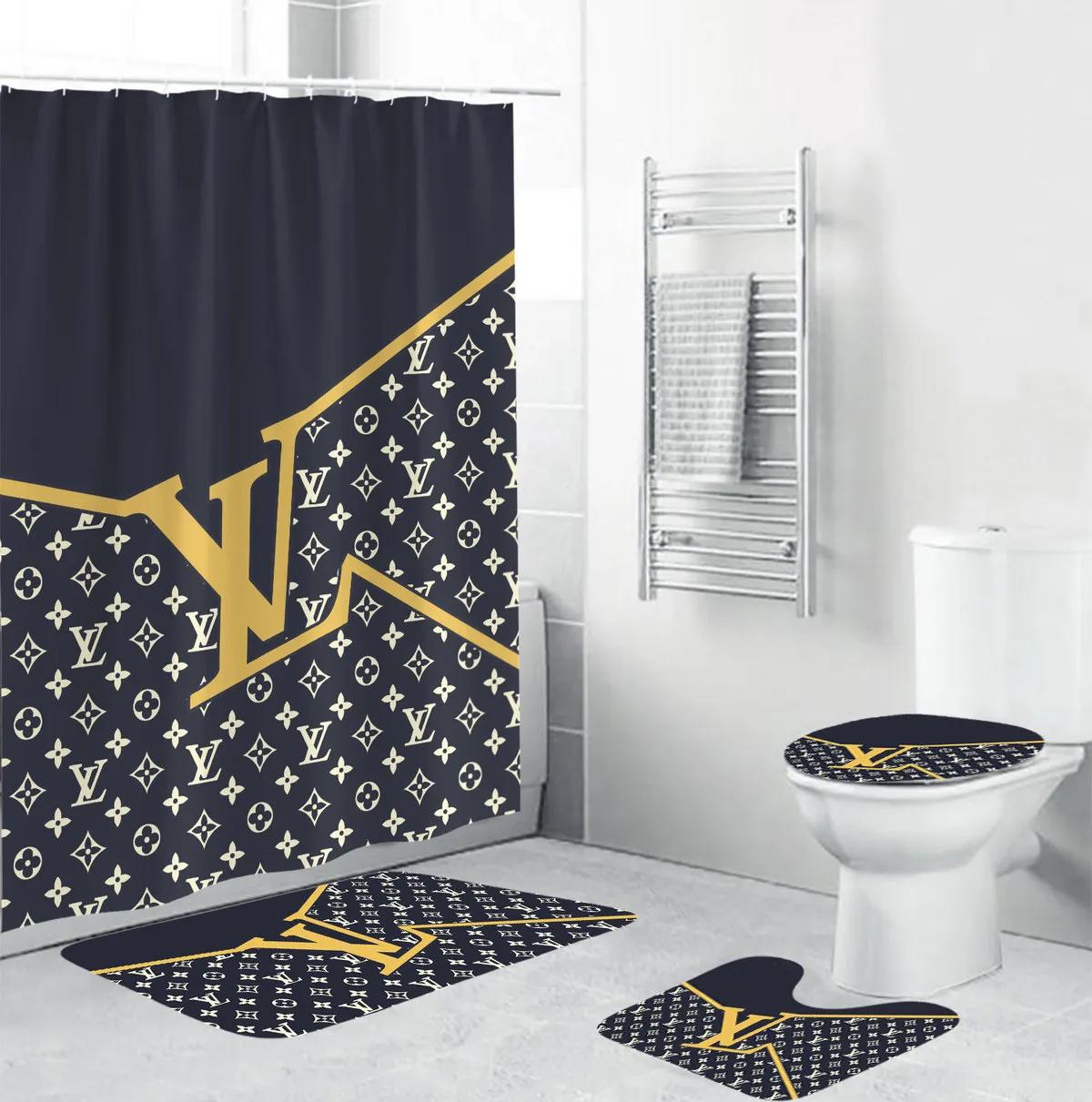 Louis vuitton black yellow logo type 1202 Bathroom Accessory Sets Hypebeast Bathroom Bathroom Sets Toilet Cover Home Decor Bath Mat Set Pedestal Rug Luxury Fashion Brand Waterproof Shower Curtain