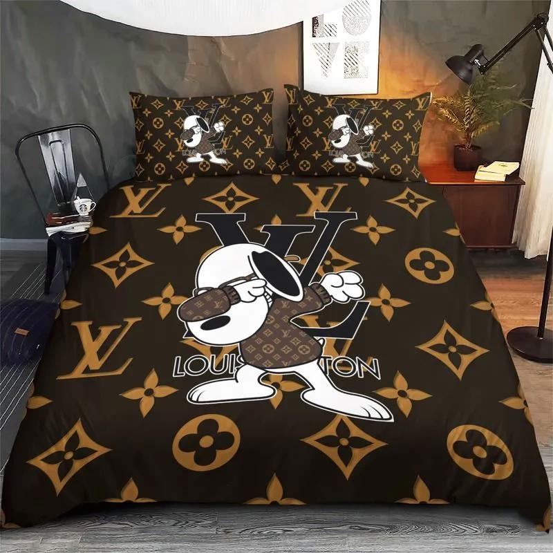 Louis vuitton dabbing snoopy luxury brand bedding set bedspread duvet cover set home decorations Bedding Sets