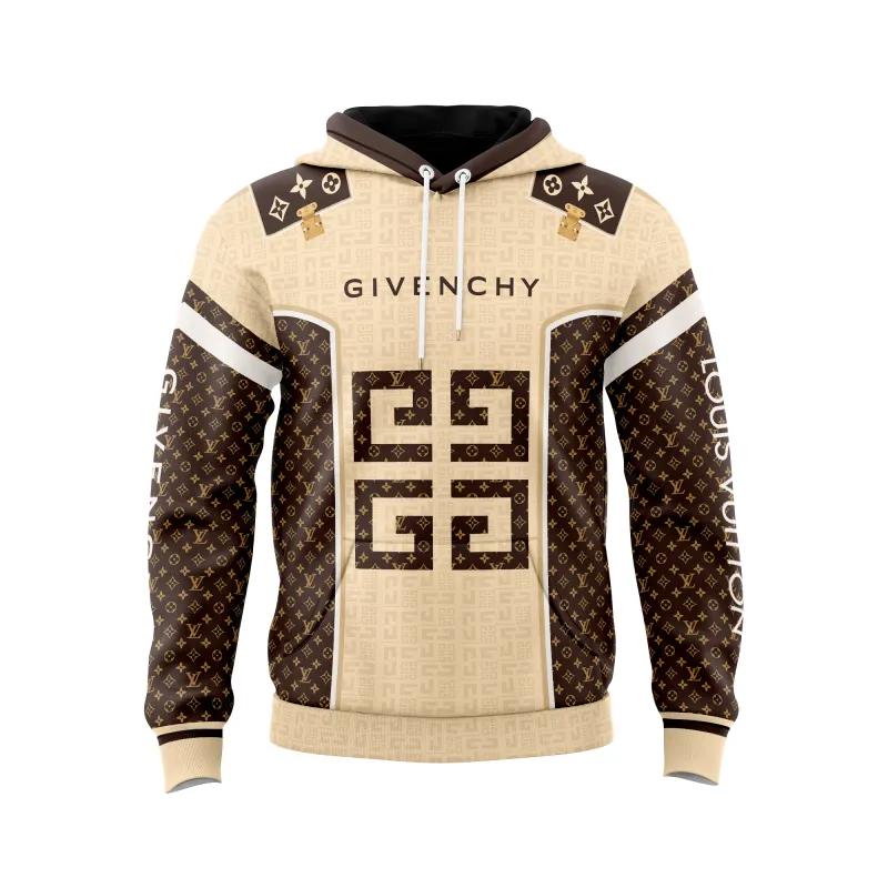 Louis vuitton givenchy light yellow brown unisex hoodie outfit for men women luxury brand clothing Hoodie 3D