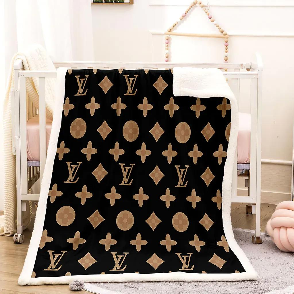 Louis vuitton logo black luxury brand premium blanket fleece home decor 40 Blanket Fleece