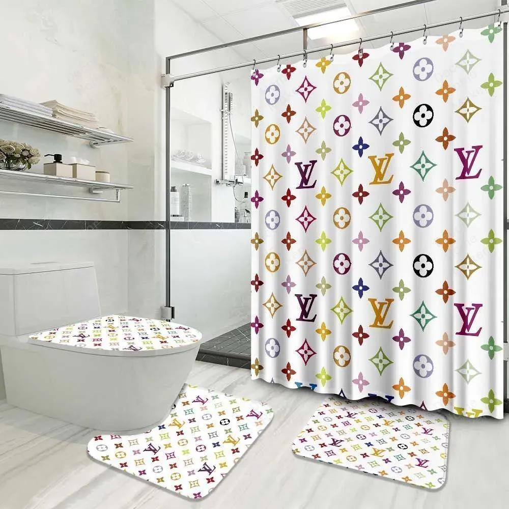 Louis vuitton logo type 1501 Bathroom Accessory Sets Hypebeast Bathroom Waterproof Shower Curtain Bath Mat Set Home Decor Luxury Fashion Brand Bathroom Sets Pedestal Rug Toilet Cover