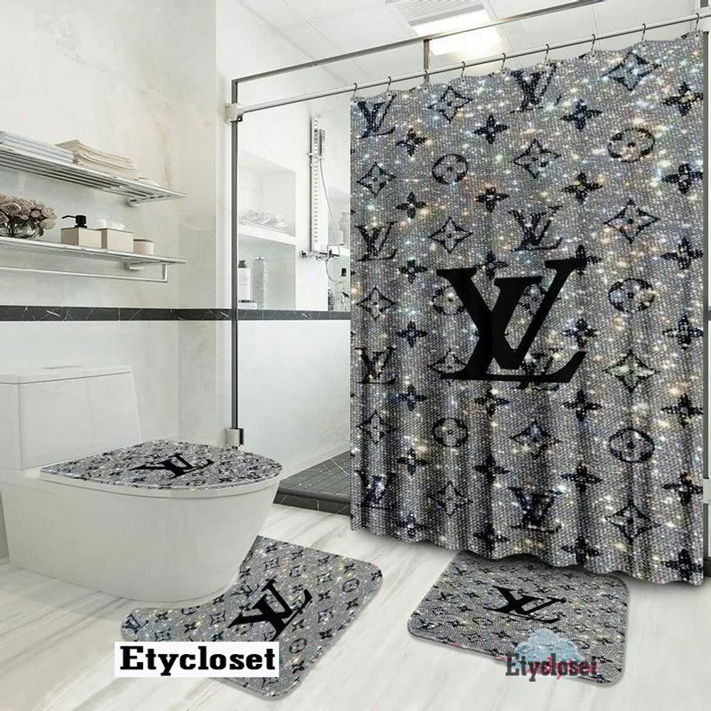 Louis vuitton lv bling logo type 1808 Bathroom Accessory Sets Home Decor Pedestal Rug Toilet Cover Hypebeast Bathroom Bath Mat Set Bathroom Sets Luxury Fashion Brand Waterproof Shower Curtain