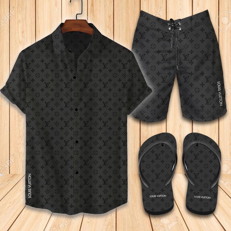 Louis vuitton lv flip flops and combo hawaii shirt shorts luxury brand summer outfit 2 Hawaii Shirt Shorts & Flip Flops