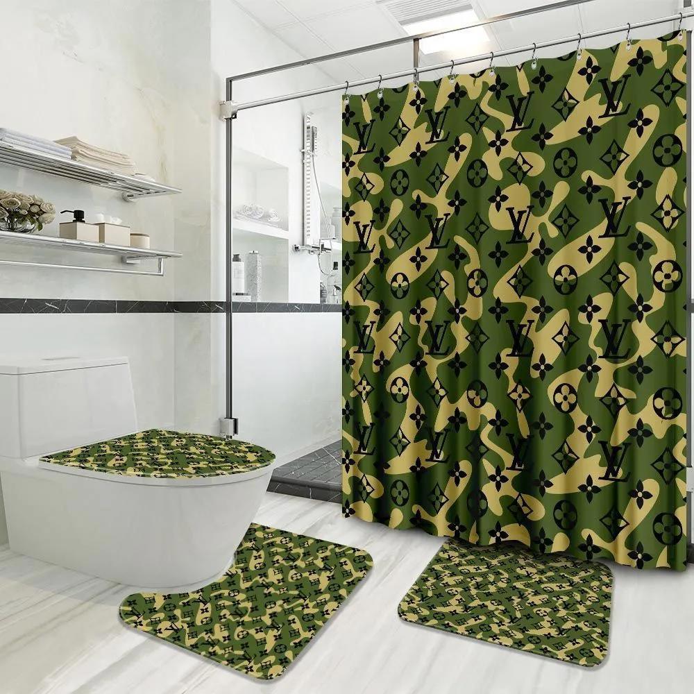Louis vuitton lv louis vuitton camo french hypebeast luxury fashion brand bathroom sets home decor bath mat Bathroom Set