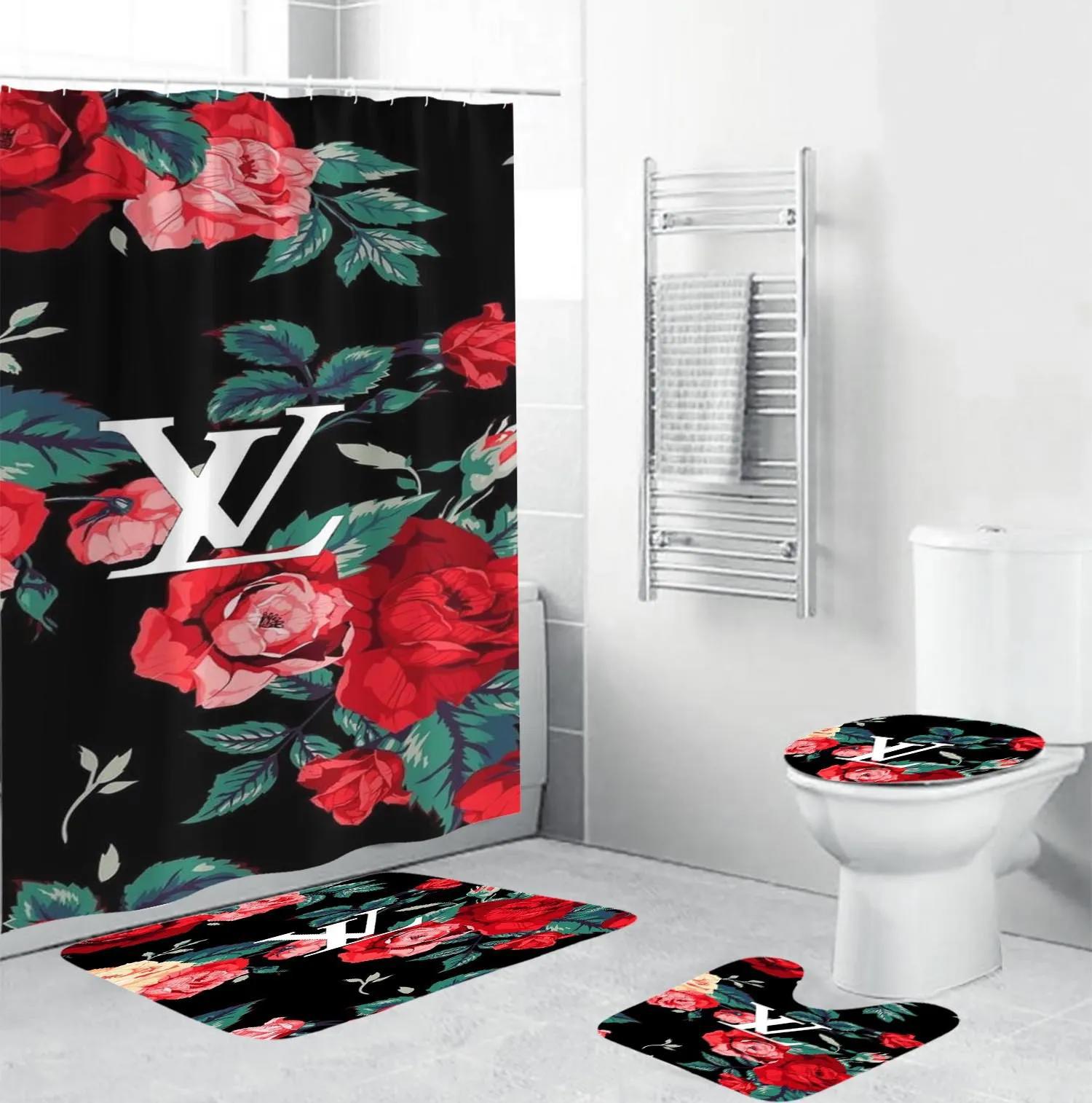Louis vuitton lv louis vuitton in floral background bath mat hypebeast bathroom sets luxury fashion brand home decor Bathroom Set