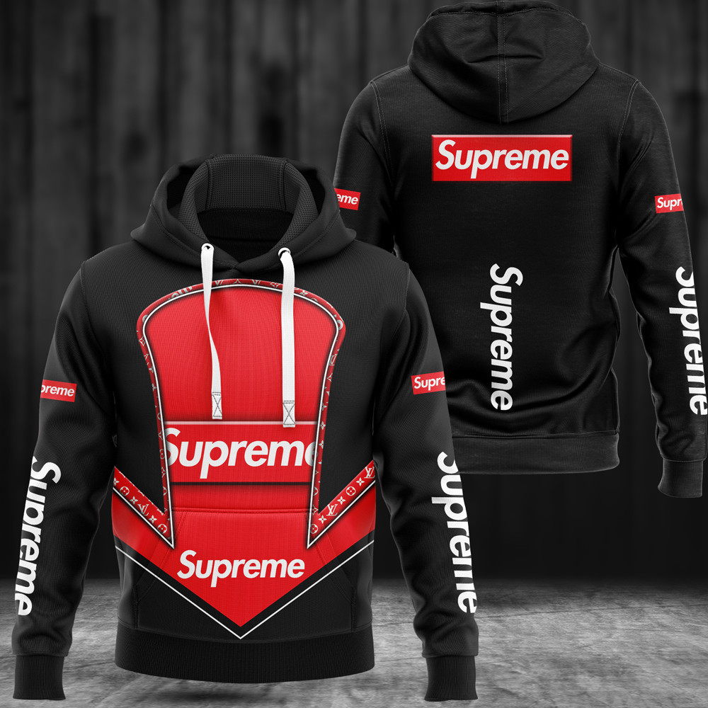 Louis vuitton supreme black red luxury brand hoodie for men women Hoodie 3D