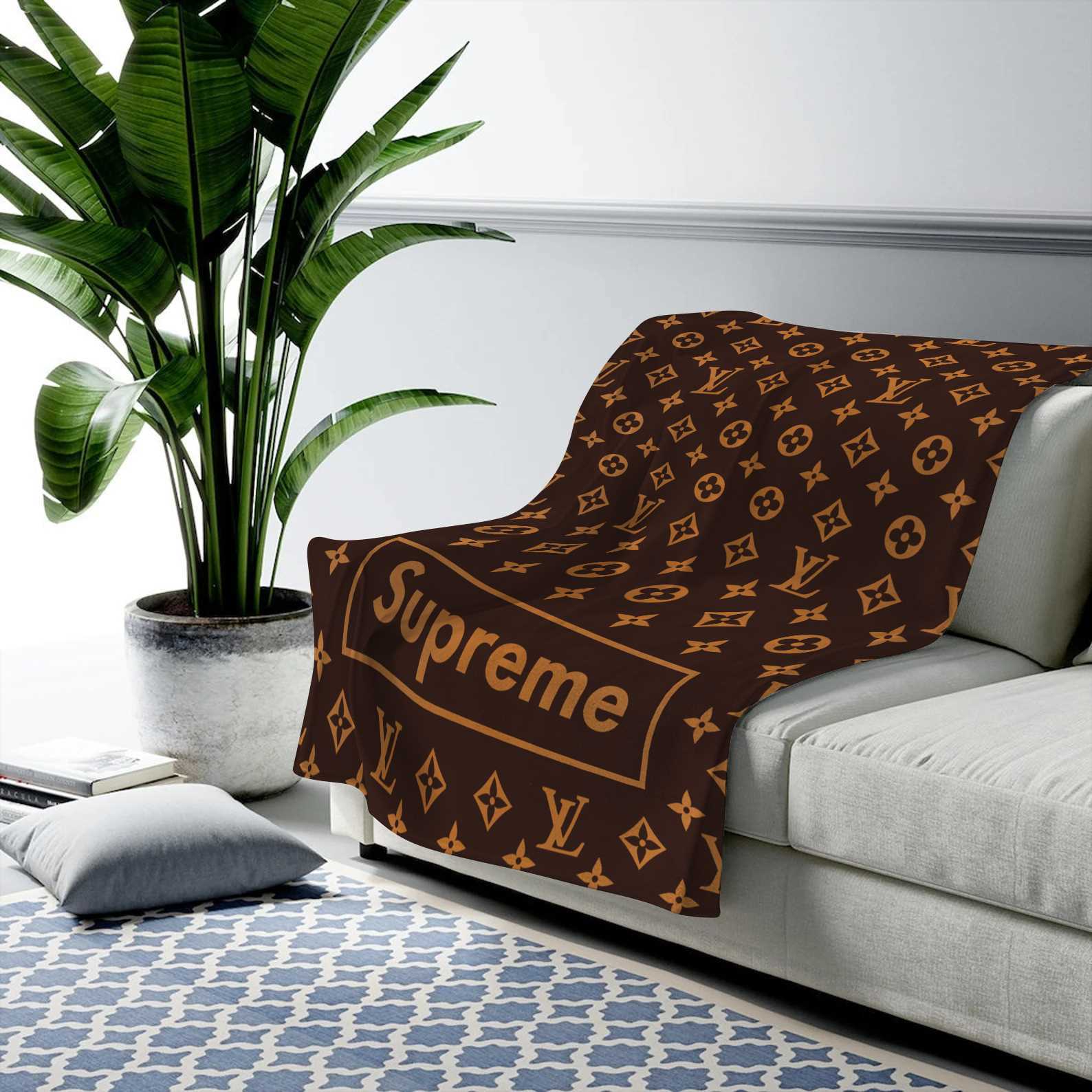 Louis vuitton supreme brown fashion luxury brand premium blanket fleece home decor 134 Blanket Fleece