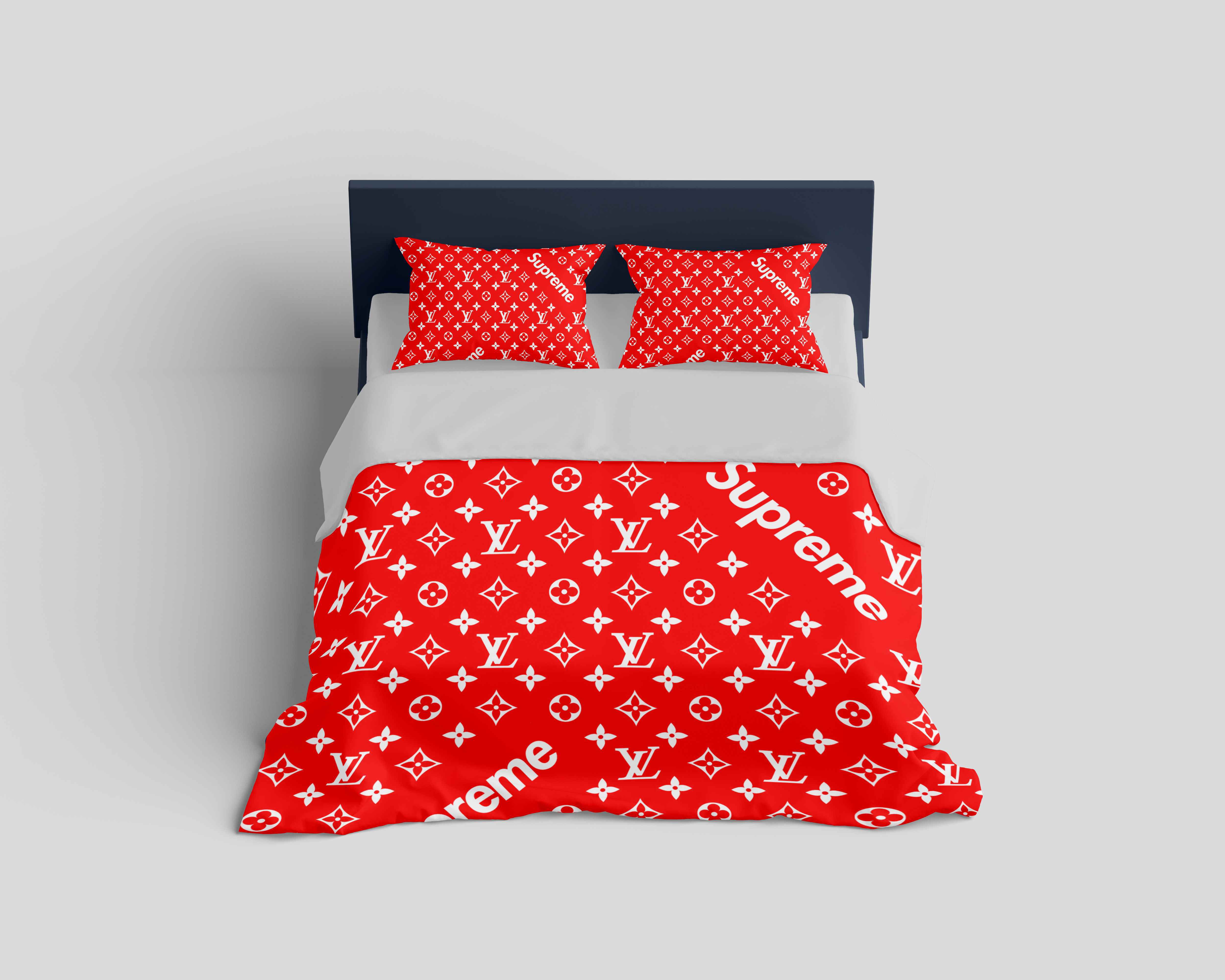 Louis vuitton supreme red logo fashion luxury brand bedding set home decor Bedding Sets