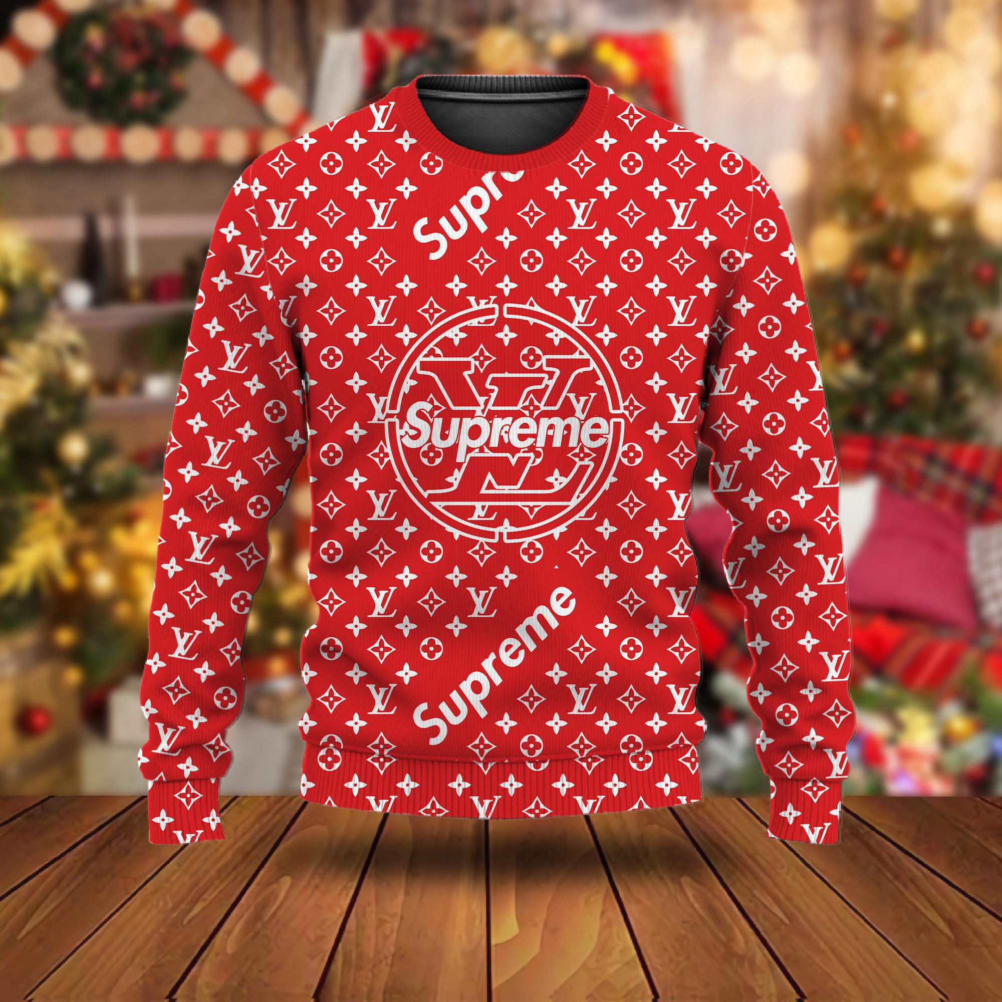 Louis vuitton x supreme luxury ugly christmas sweaterhot 2025 style 474 Christmas Ugly Sweater
