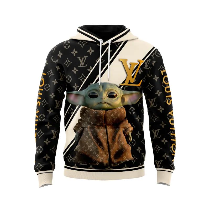Louis vuitton yoda beige black unisex hoodie outfit for men women luxury brand clothing special gift Hoodie 3D