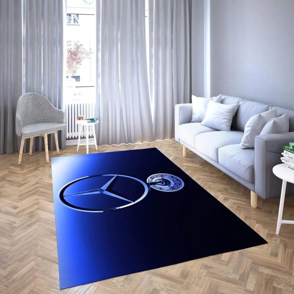 Mercedes area rug black & blue logo living room carpet rug regtangle carpet floor decor home decor Rectangle Rug