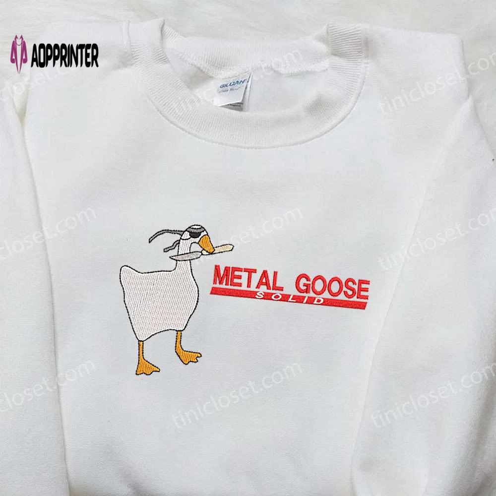 Metal goose solid embroidered shirt: animal & funny design for a stylish look Embroidered Shirt