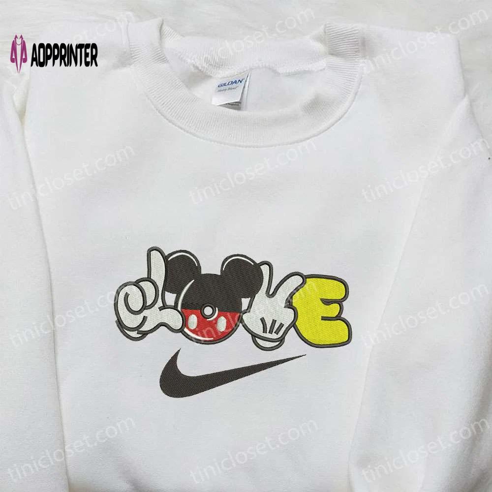 Mickey mouse love x nike embroidered hoodie & nike inspired shirt: best valentine s day gift ideas Embroidered Shirt
