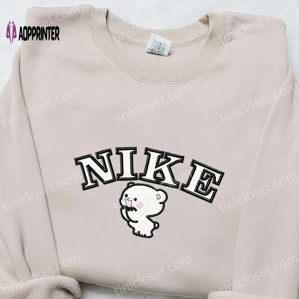 Milk bear x nike cartoon embroidered shirt: best family gift nike inspired t-shirt Embroidered Shirt