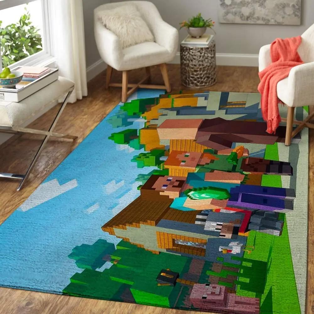 Minecraft area rug video game carpet gamer living room rugs rug regtangle carpet floor decor home decor v217 Rectangle Rug