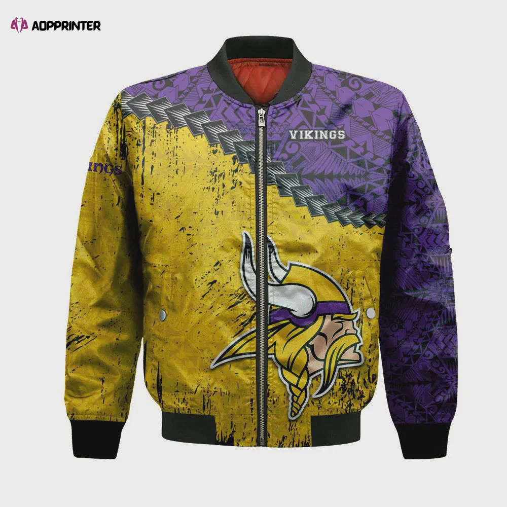 Minnesota vikings bomber jacket 3d printed grunge polynesian tattoo Bomber Jacket