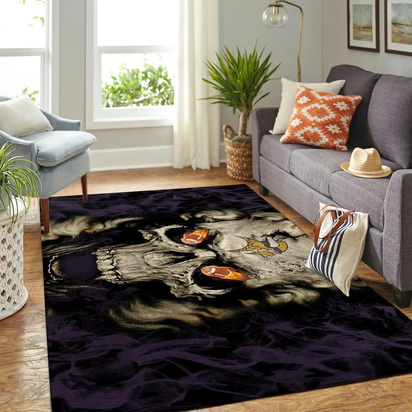 Minnesota vikings nfl skull style living room carpet rug regtangle carpet Rectangle Rug