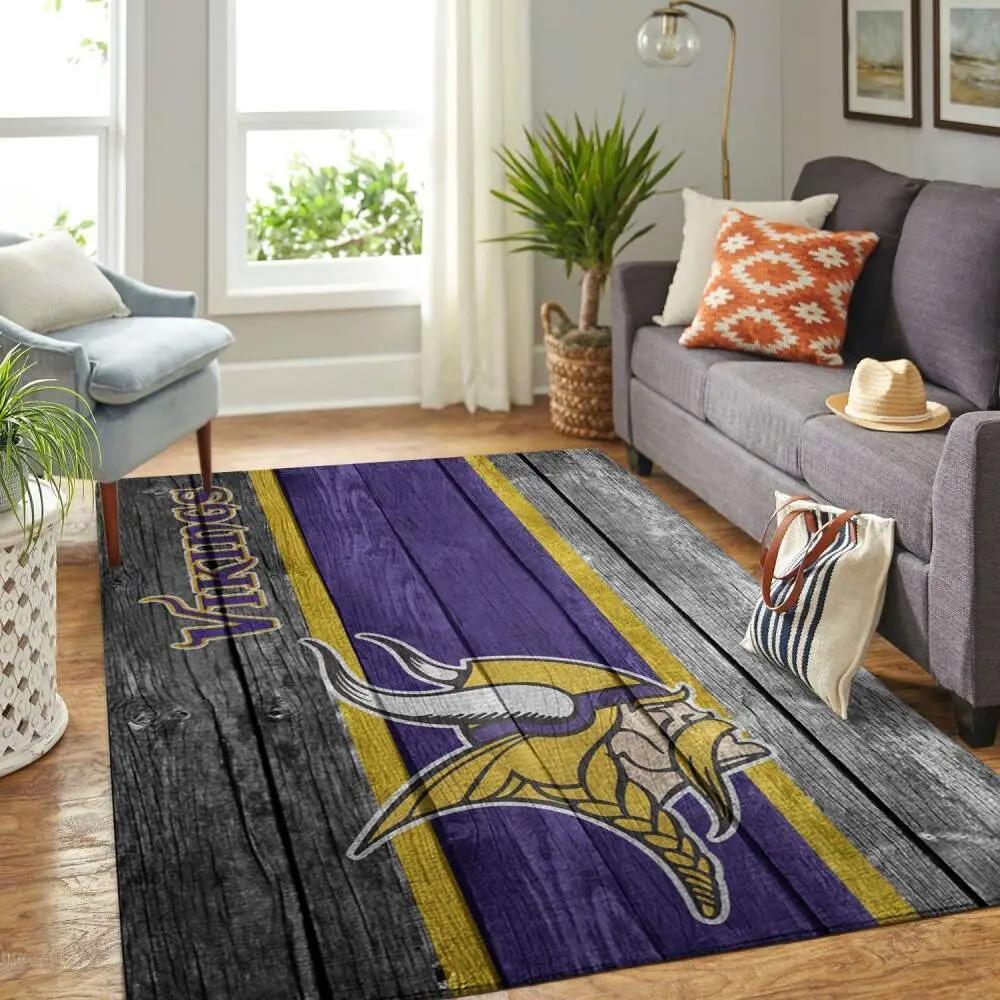 Minnesota vikings nfl wooden style living room carpet rug regtangle carpet Rectangle Rug