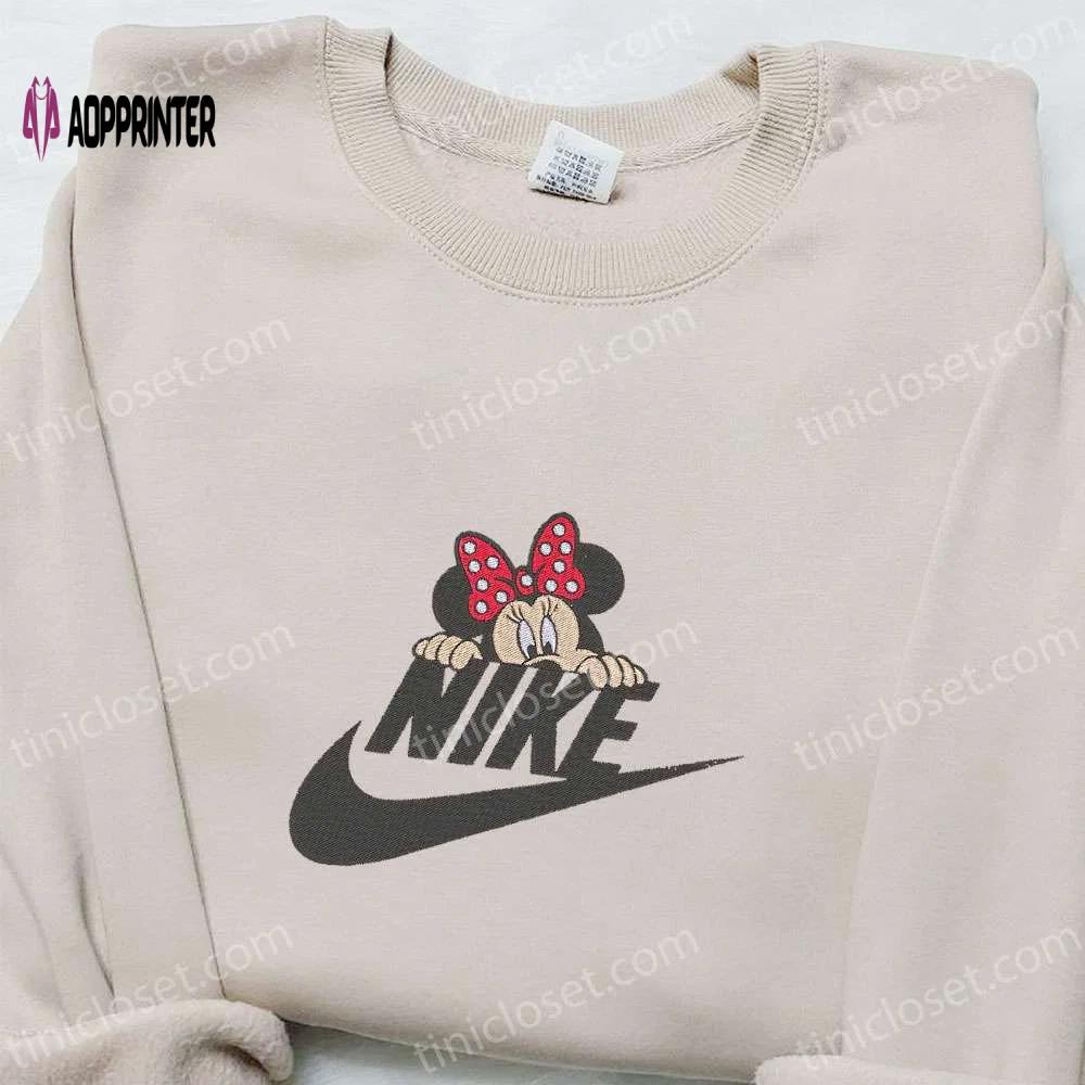 Minnie mouse x nike embroidered sweatshirt & disney characters t-shirt – best family gift ideas Embroidered Shirt