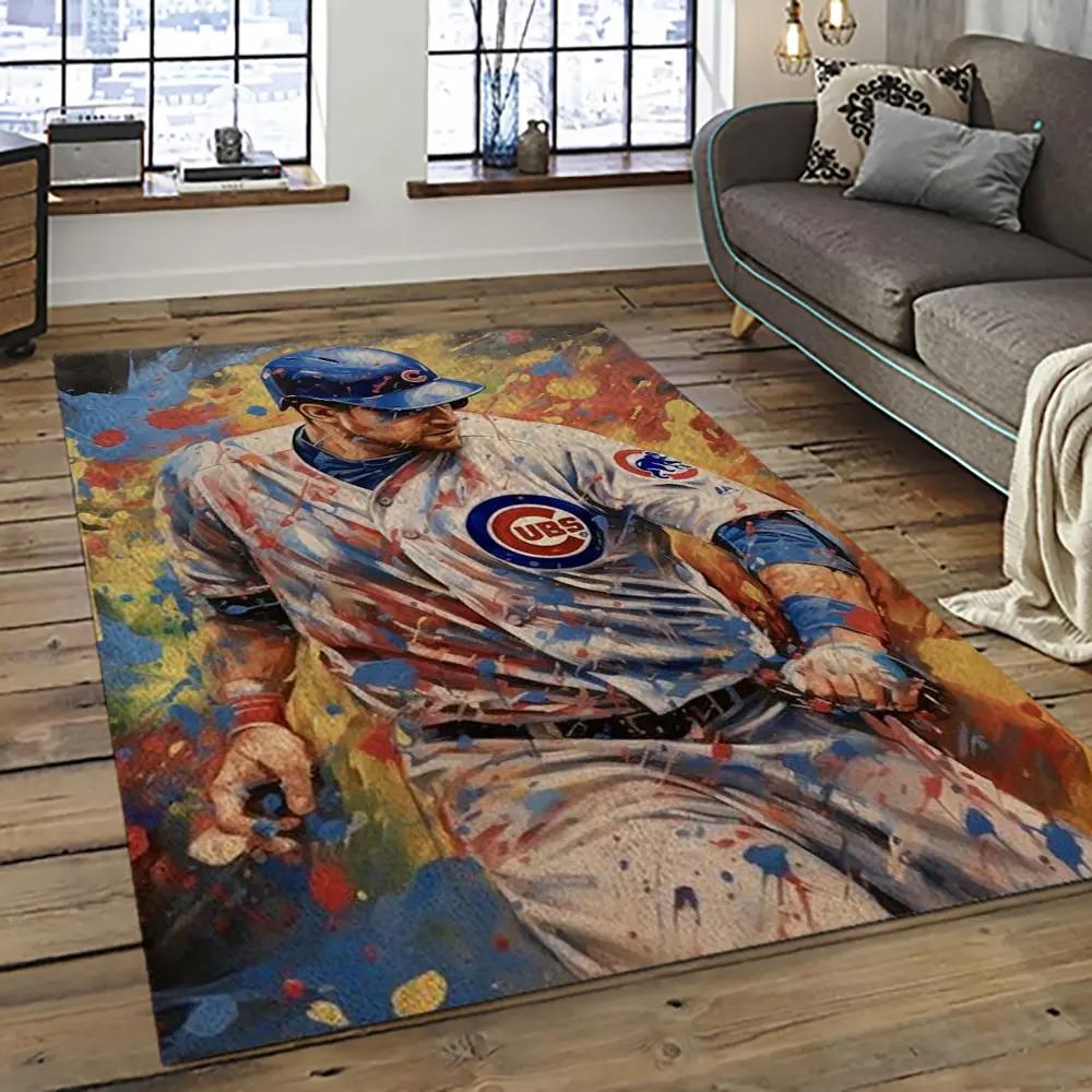 Mlb chicago cubs baseball team logo sport carpet rectangle area rug for living room cac30 Rectangle Rug
