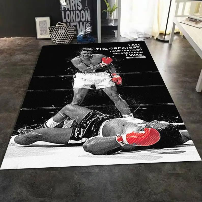 Muhammad ali knockout motivational rug area rug boxing floor mat carpet sport decor Rectangle Rug