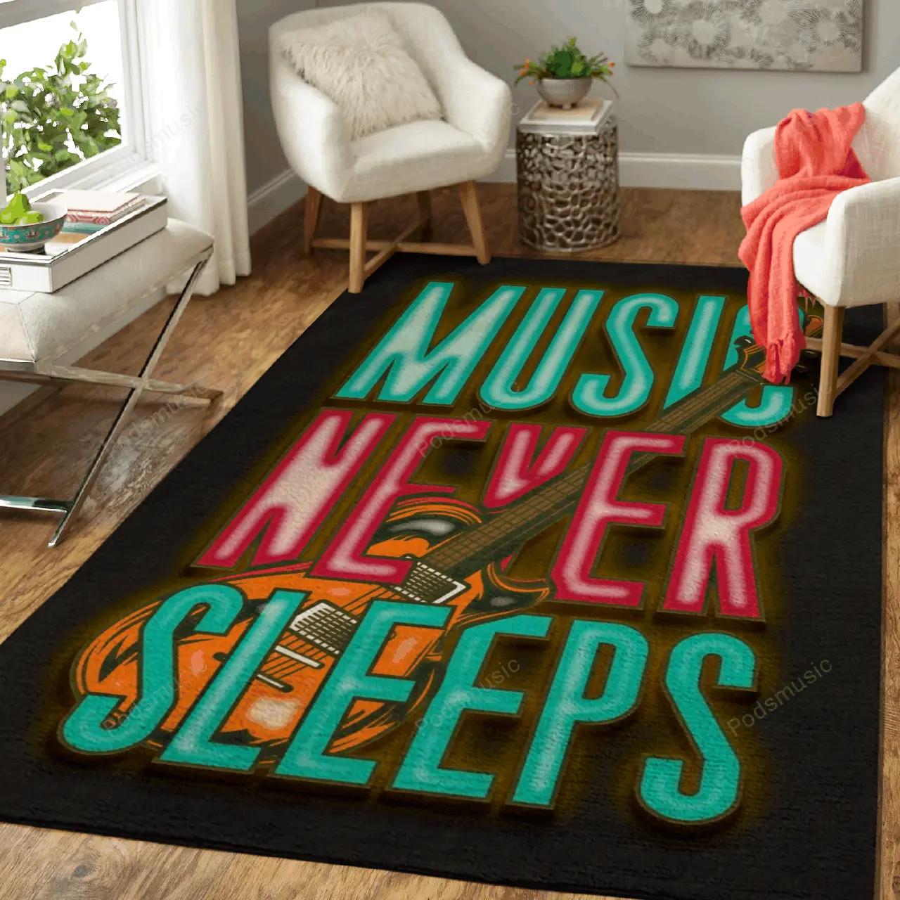 Music never sleeps neon art for fans area rug living room carpet rug regtangle carpet floor decor home decor Rectangle Rug