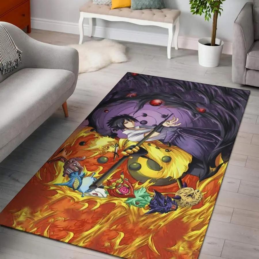 Naruto sasuke annd tailed beast area rug living room rug home decor carpet Rectangle Rug