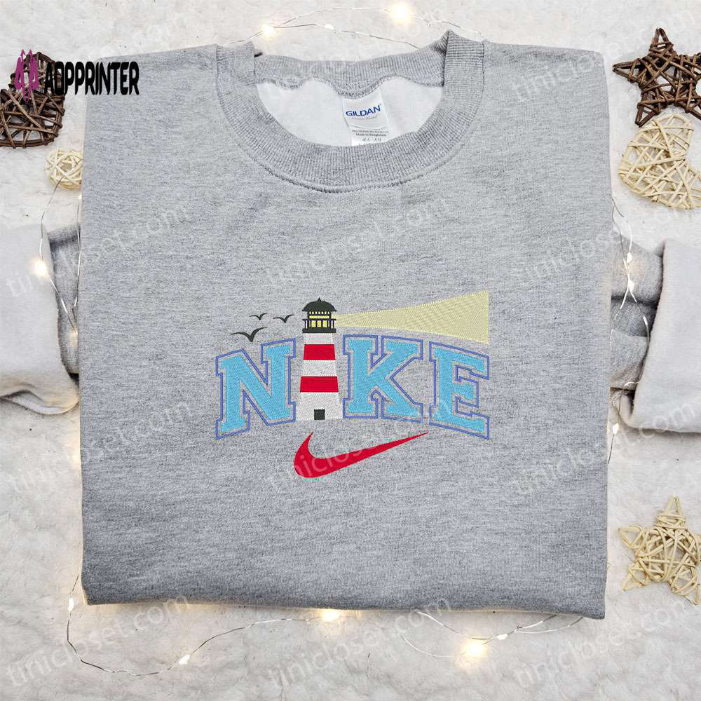 Nautical lighthouse x nike embroidered sweatshirt: best family gift – nike inspired shirt Embroidered Shirt