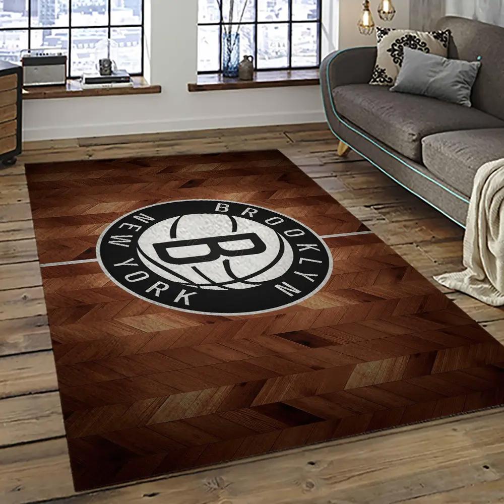 Nba brooklyn nets basketball team logo sport carpet rectangle area rug for living room brn11 Rectangle Rug