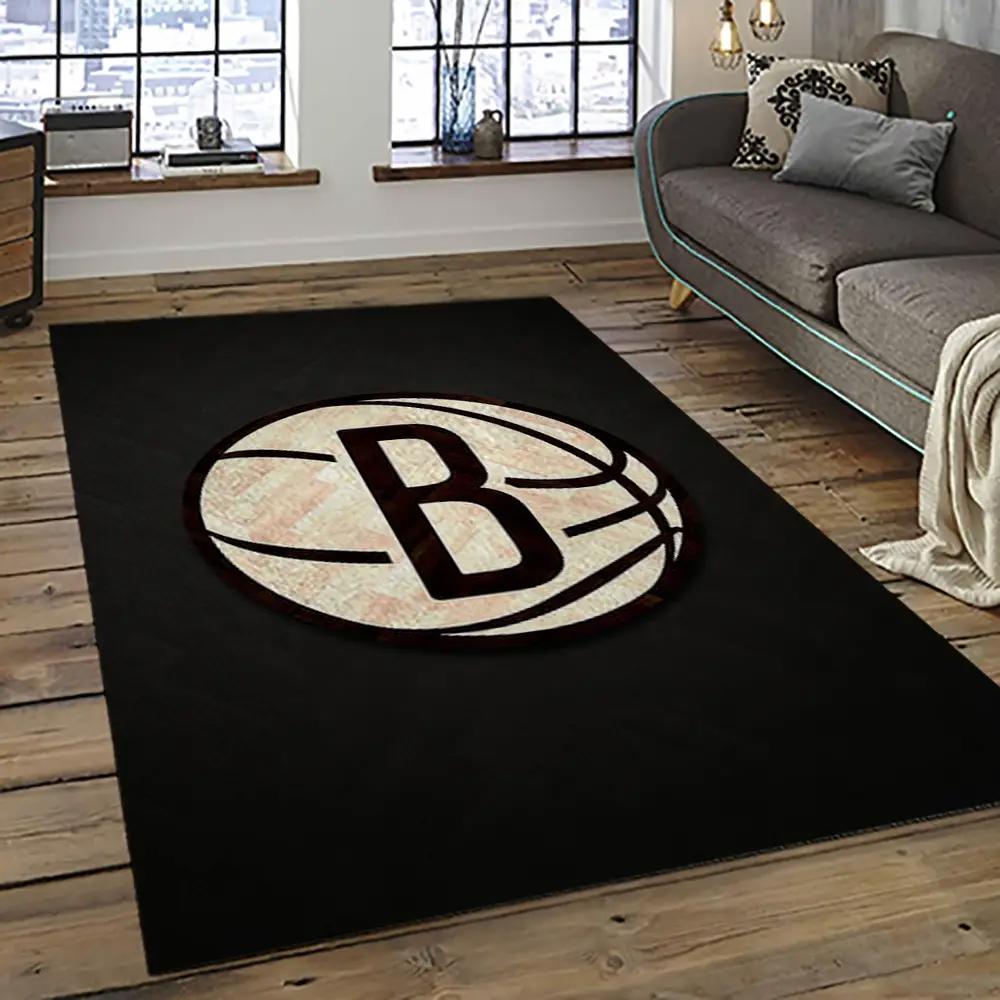Nba brooklyn nets basketball team logo sport carpet rectangle area rug for living room brn31 Rectangle Rug
