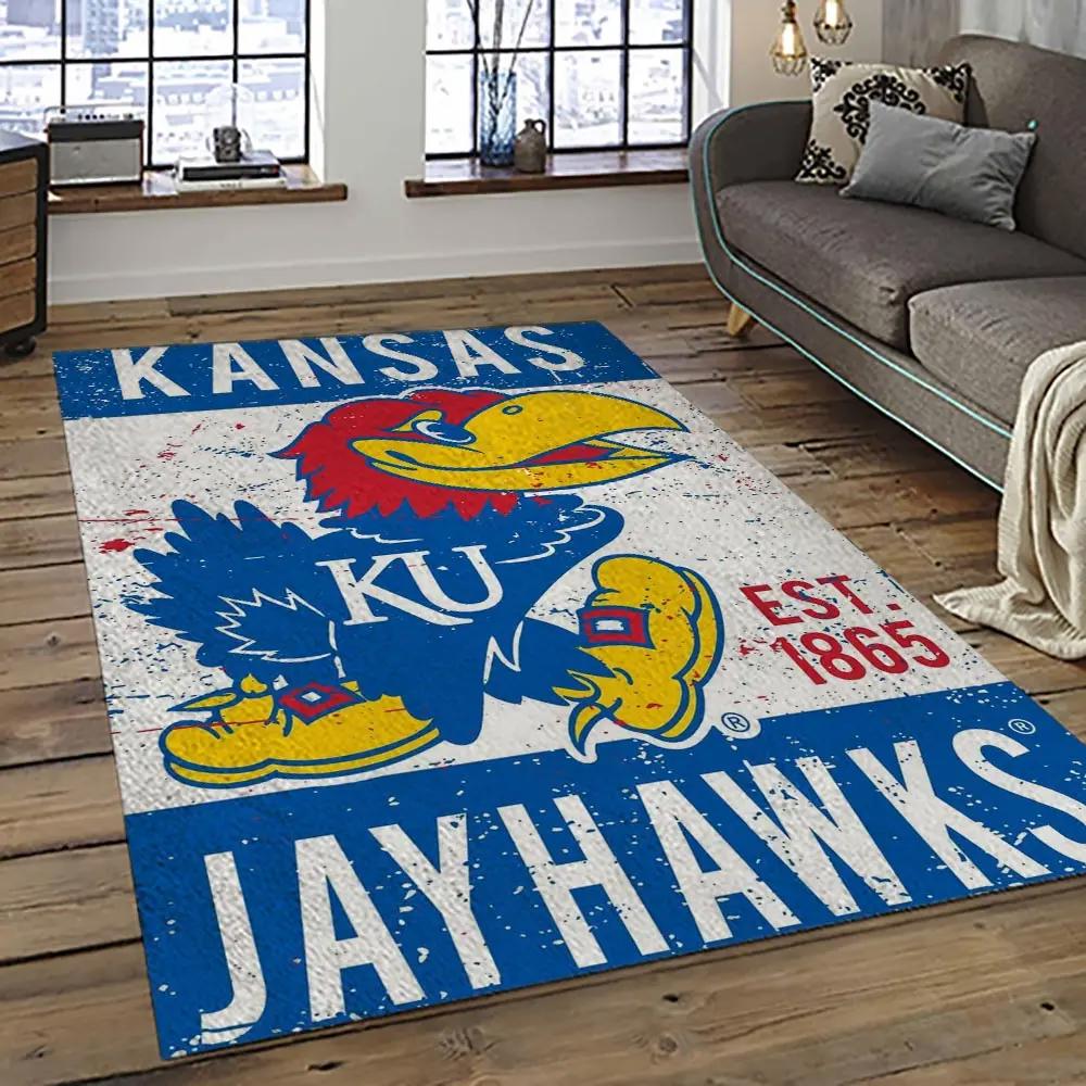 Ncaa kansas jayhawks football team logo sport carpet area rug home decor best gift for friends ksjk39 Rectangle Rug
