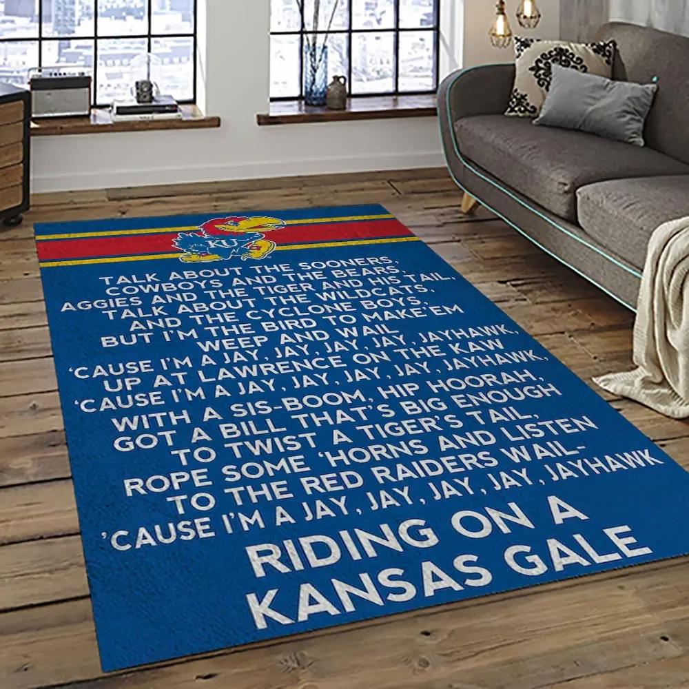 Ncaa kansas jayhawks football team logo sport carpet area rug home decor best gift for friends ksjk8 Rectangle Rug
