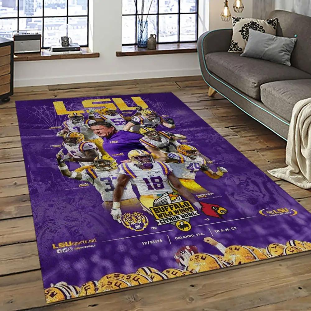 Ncaa lsu tigers basketball team logo sport carpet area rug home decor best gift for friends lsu21 Rectangle Rug
