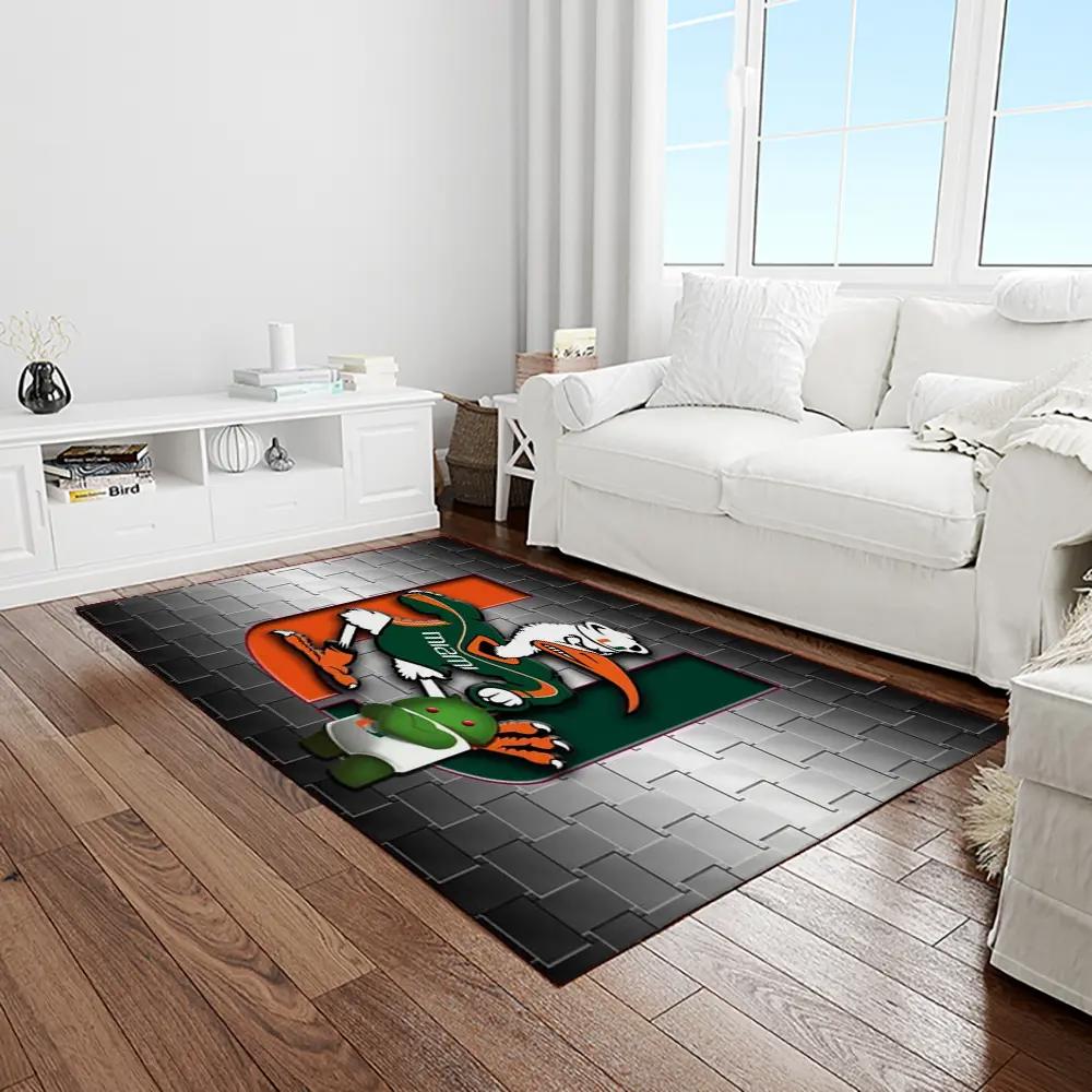 Ncaa miami hurricanes sport basketball and foolball team logo rectangle area rug mh42 Rectangle Rug