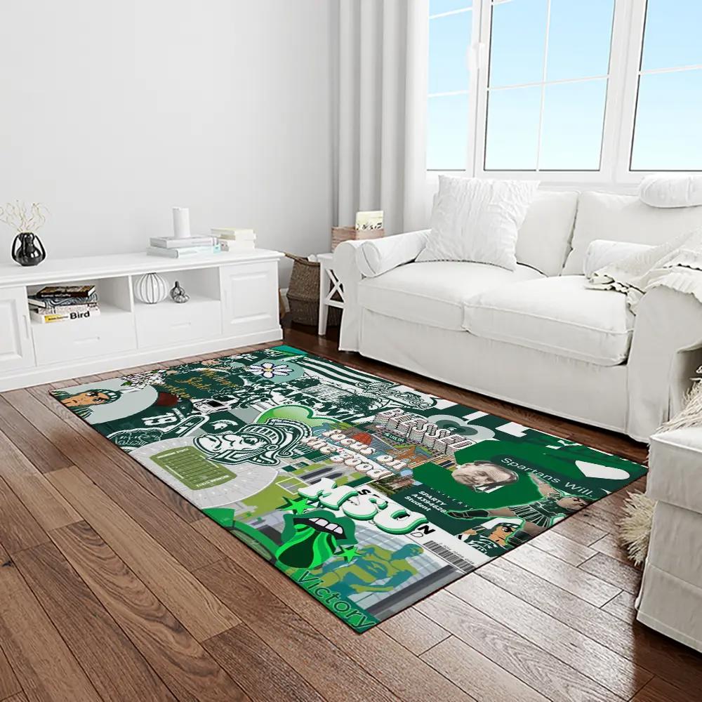 Ncaa michigan state spartans college sport basketball and foolball team logo rectangle area rug mss14 Rectangle Rug
