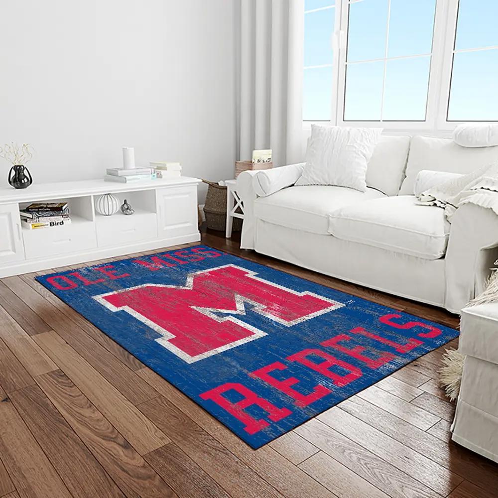 Ncaa ole miss rebels sport basketball and foolball team logo rectangle area rug omr35 Rectangle Rug