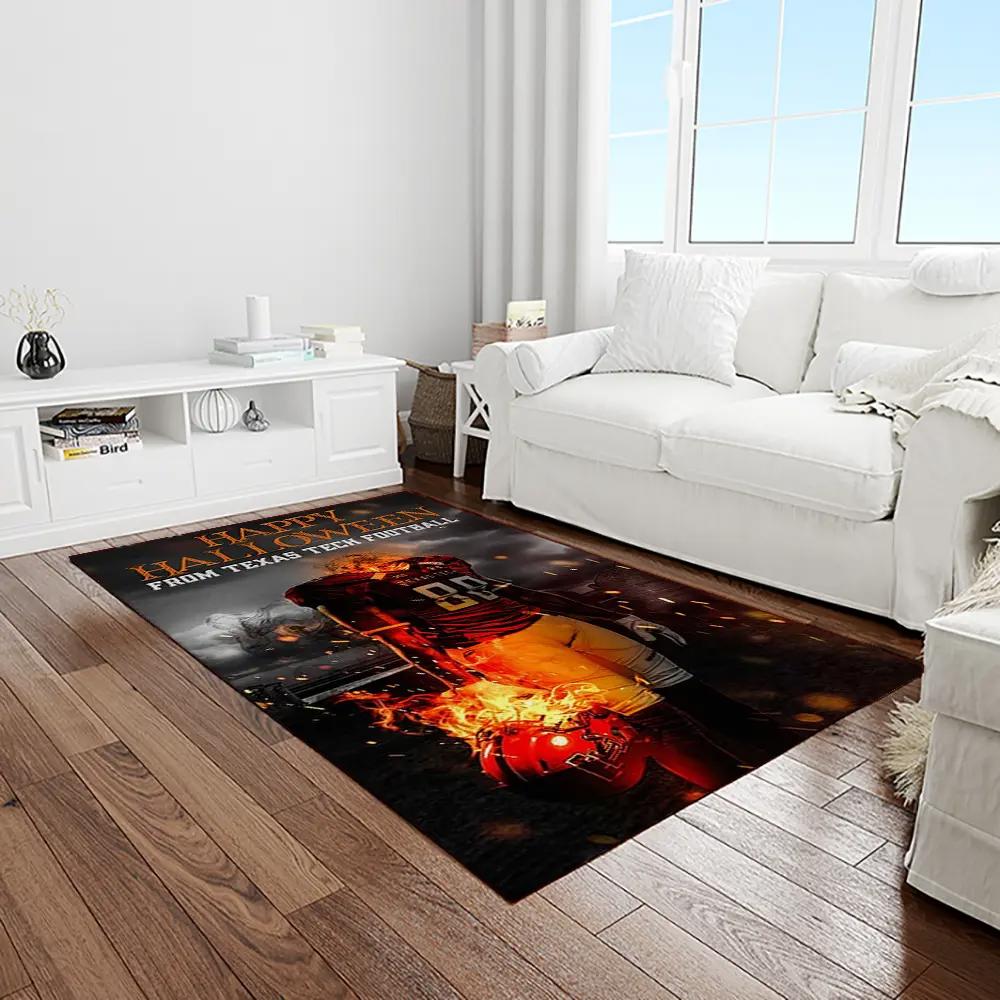 Ncaa texas tech red raiders sport basketball and foolball team logo rectangle area rug ttrr10 Rectangle Rug