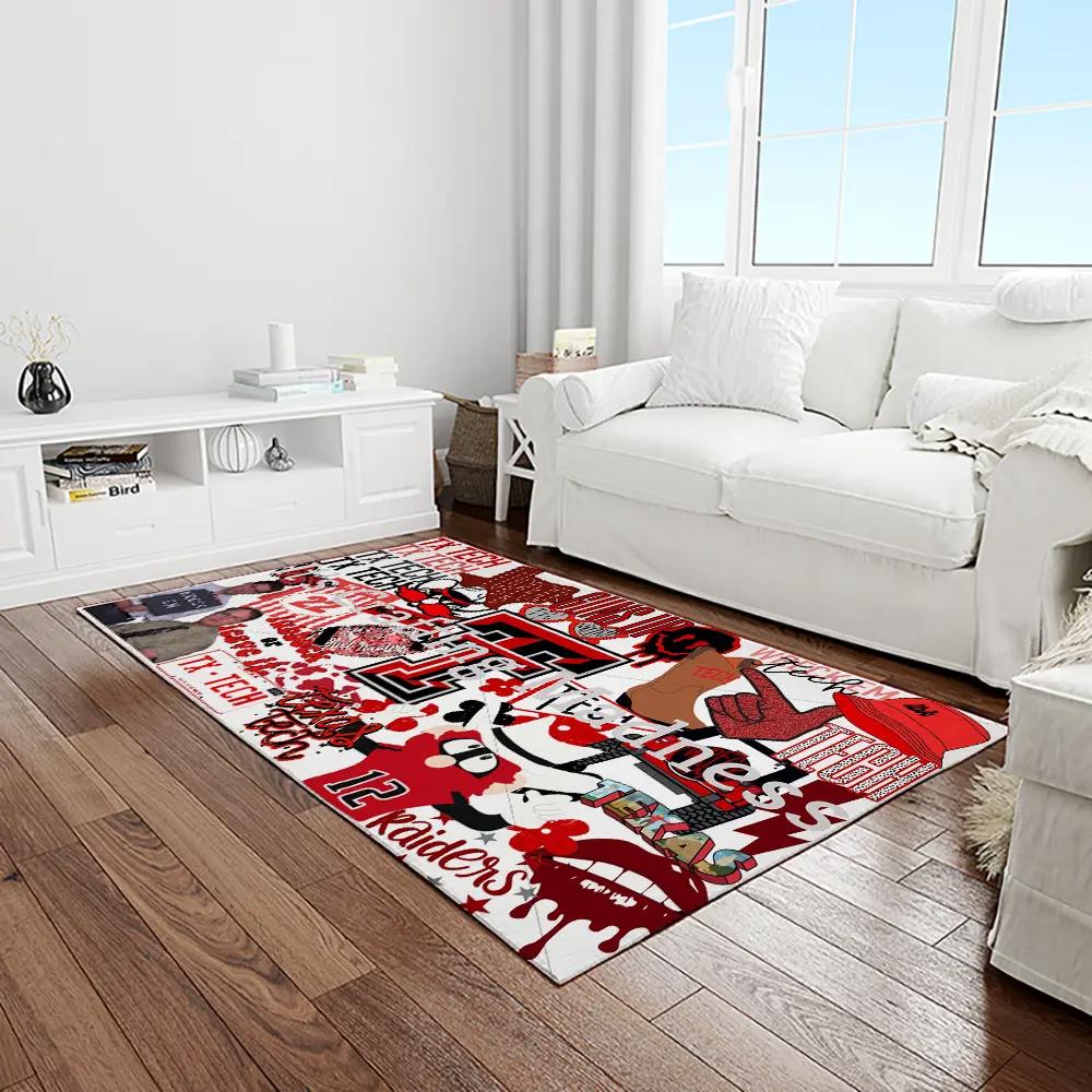 Ncaa texas tech red raiders sport basketball and foolball team logo rectangle area rug ttrr20 Rectangle Rug