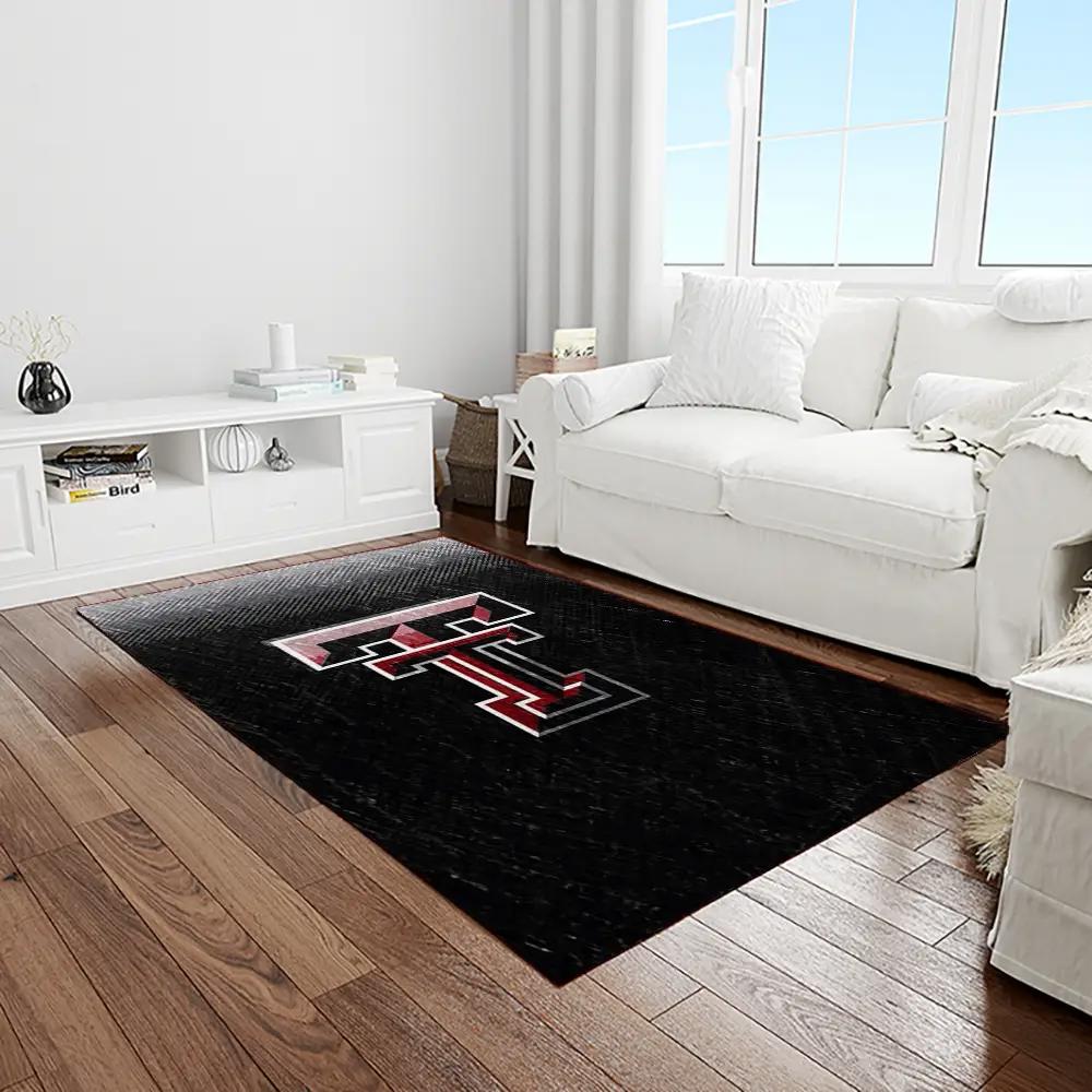 Ncaa texas tech red raiders sport basketball and foolball team logo rectangle area rug ttrr21 Rectangle Rug