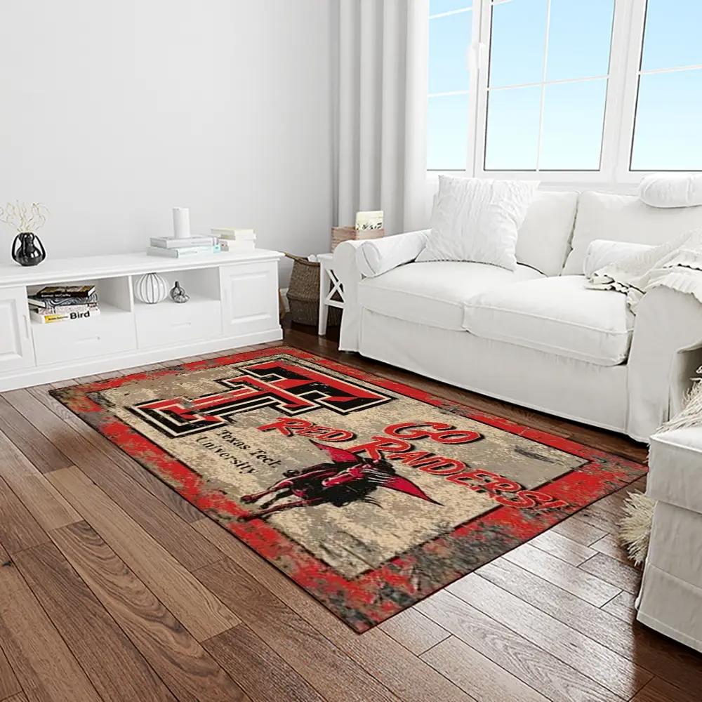 Ncaa texas tech red raiders sport basketball and foolball team logo rectangle area rug ttrr82 Rectangle Rug