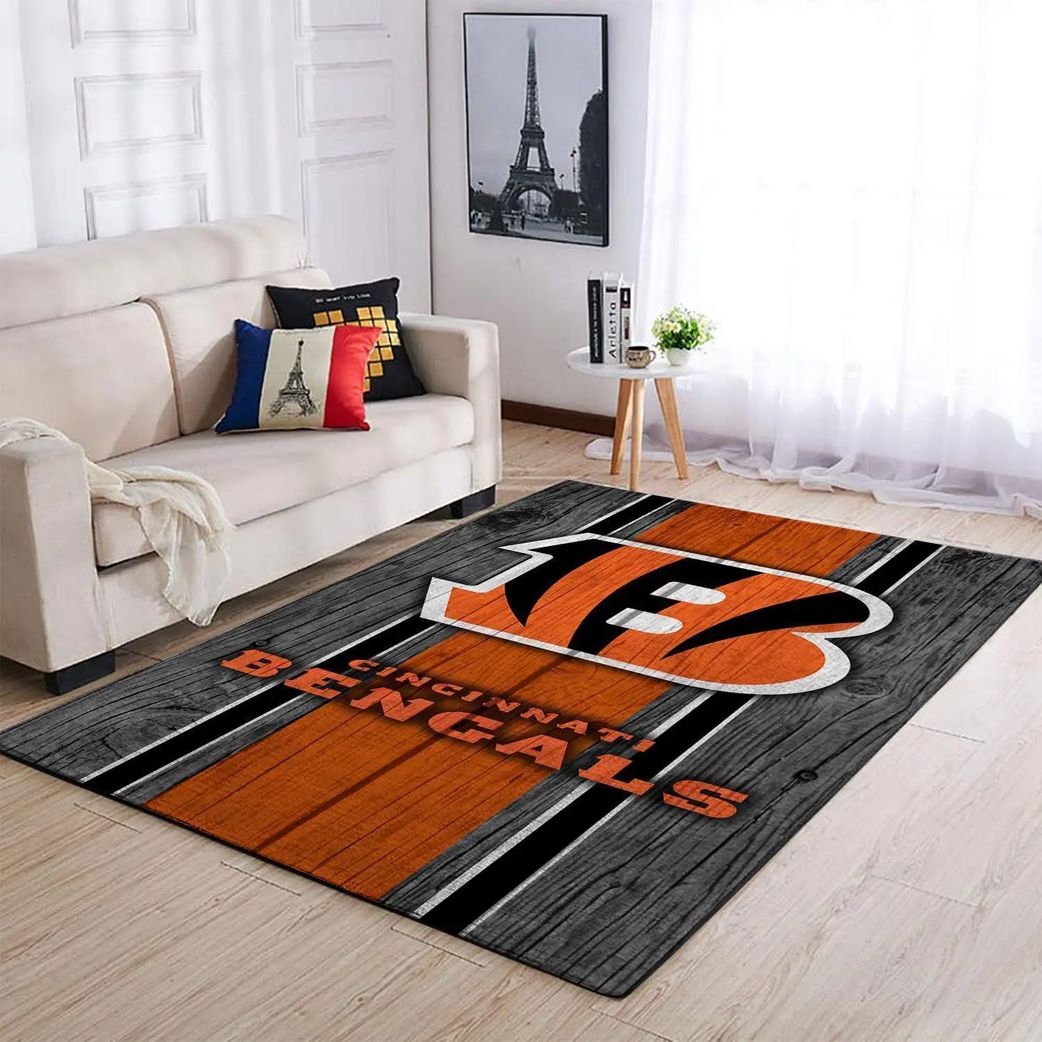 Nfl cincinnati bengals wooden style team area rug living room carpet home rug Rectangle Rug