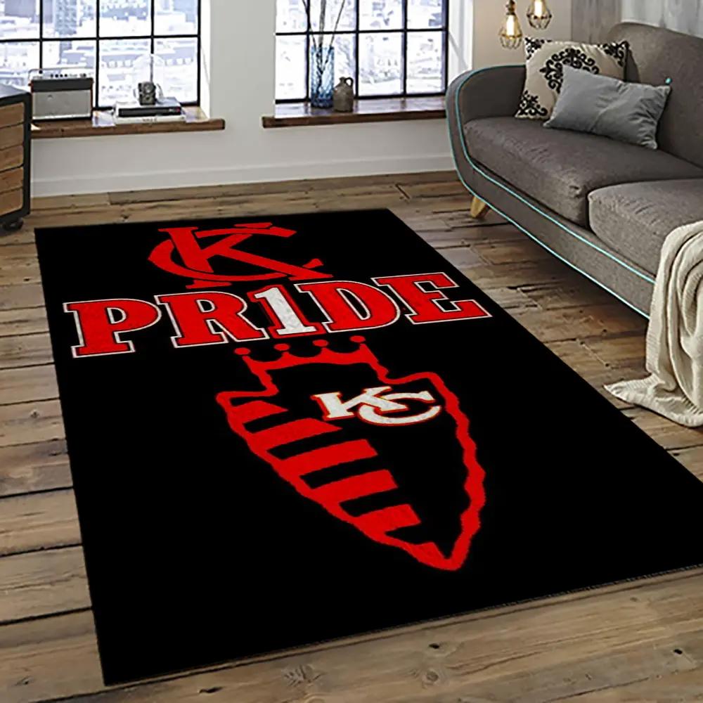 Nfl kansas city chiefs football team logo sport carpet rectangle area rug for living room kcc69 Rectangle Rug