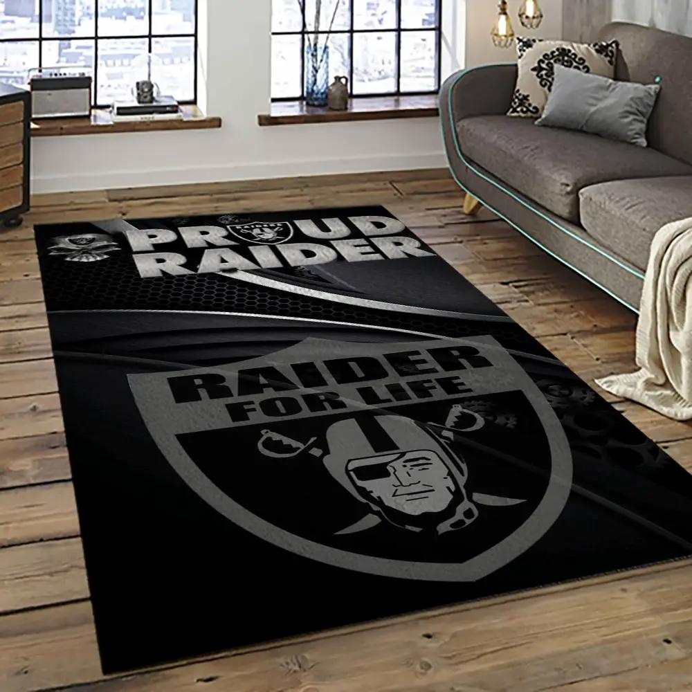 Nfl las vegas raiders football team logo sport carpet rectangle area rug for living room lvrd09 Rectangle Rug