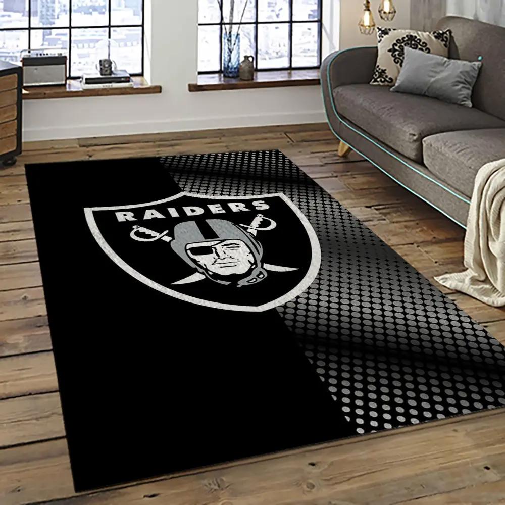 Nfl las vegas raiders football team logo sport carpet rectangle area rug for living room lvrd38 Rectangle Rug